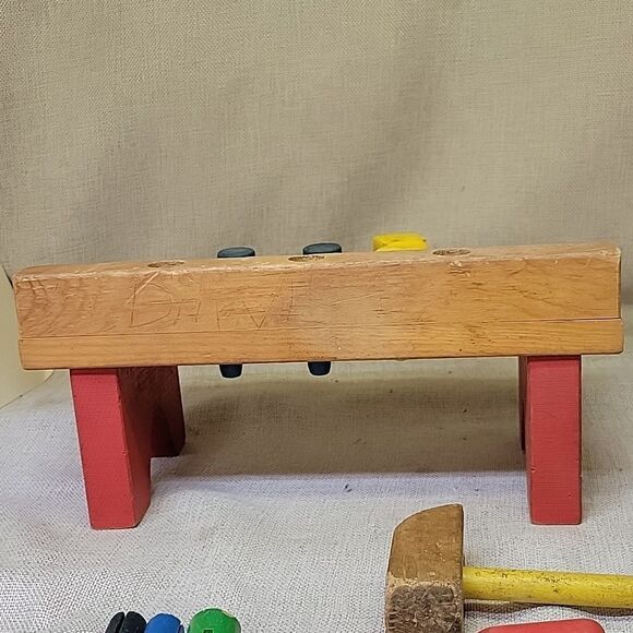 1970’s Vintage Wood PlaySkool Work Bench, Bell Stacker, Roller Chimes - Picture 5 of 12